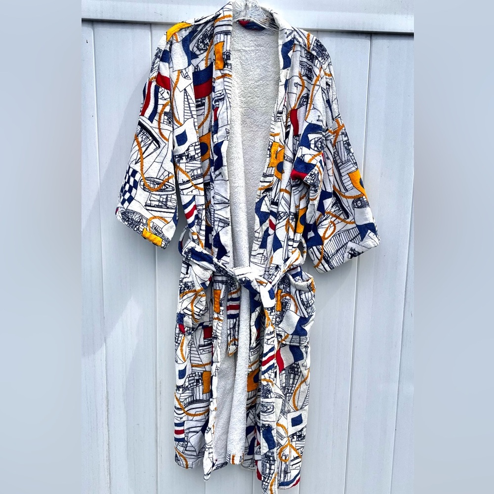 Neiman Marcus Men's Terry Cloth Lined Nautical Themed Robe